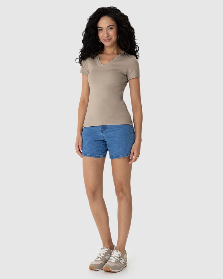Blusa Básica Feminina Decote V Em Algodão