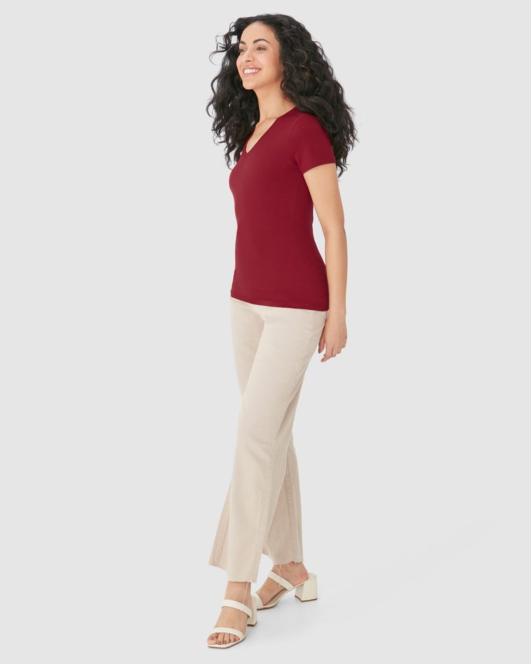 Blusa Básica Feminina Decote V Em Algodão