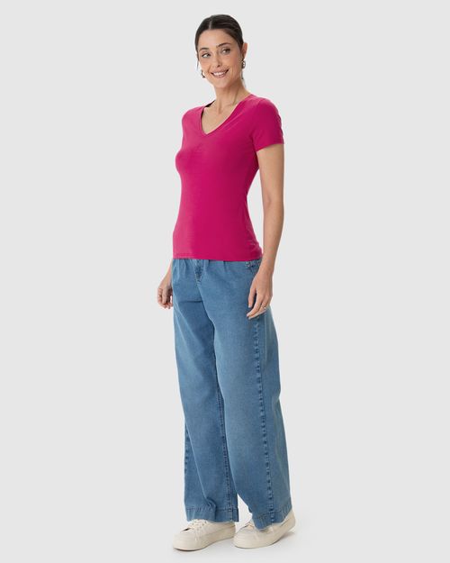 Blusa Básica Feminina Decote V Em Algodão