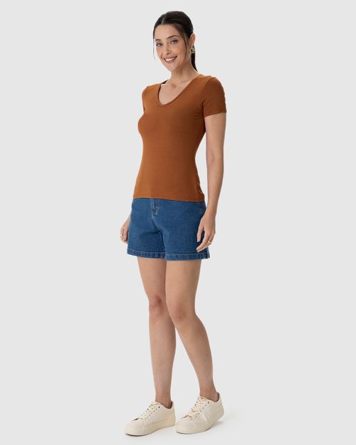 Blusa Básica Feminina Decote V Em Viscose Stretch