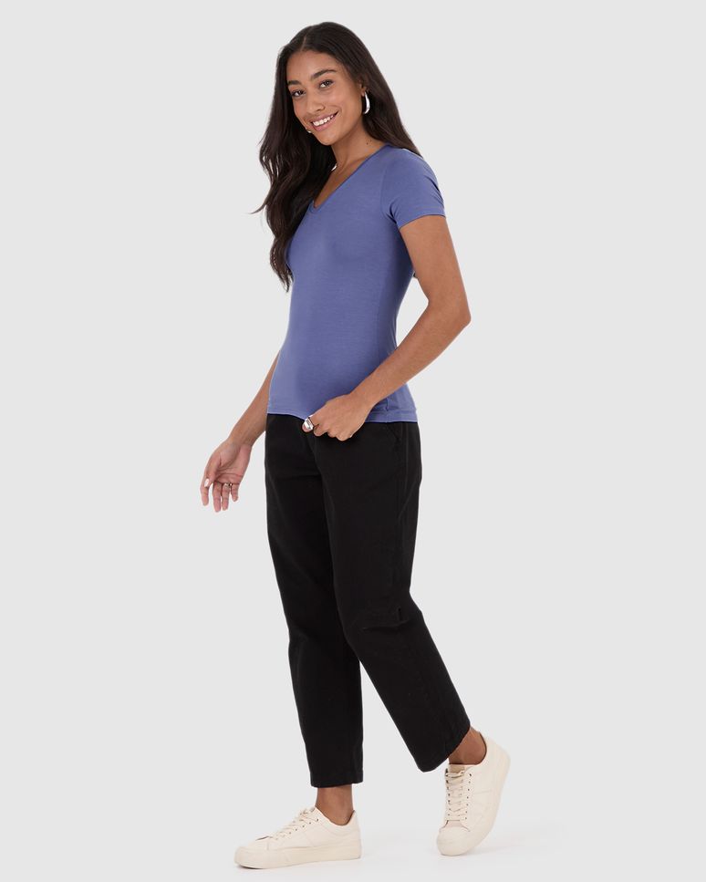 Blusa Básica Feminina Decote V Em Viscose Stretch