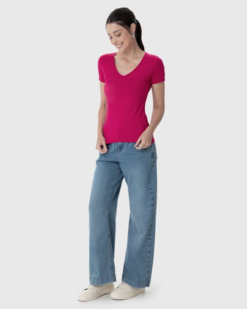 Blusa Básica Feminina Decote V Em Viscose Stretch
