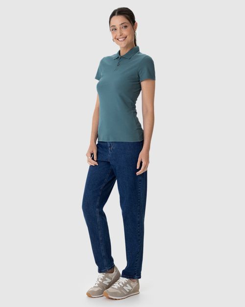 Blusa Polo Básica Feminina Com Peitilho Em Piquet Stretch