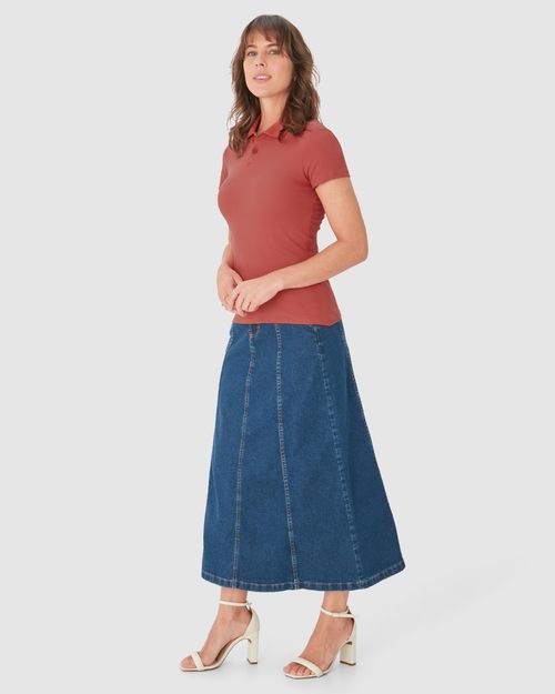 Blusa Polo Básica Feminina Com Peitilho Em Piquet Stretch