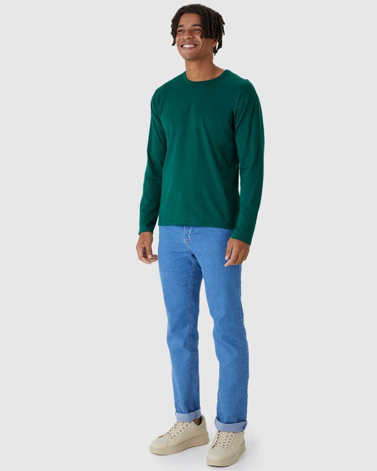 Camiseta Básica Masculina Manga Longa Em Algodão