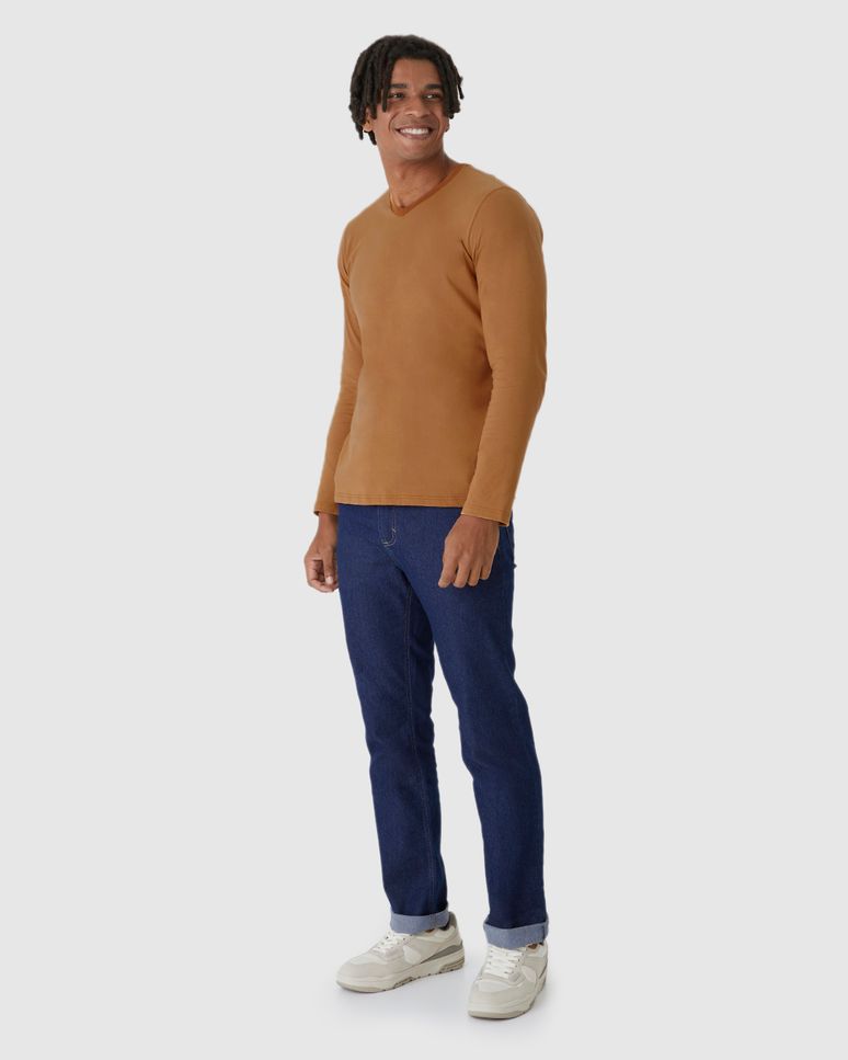 Camiseta Básica Masculina Decote V Manga Longa  Em Algodão