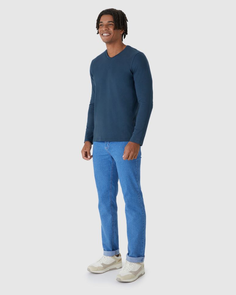 Camiseta Básica Masculina Decote V Manga Longa  Em Algodão