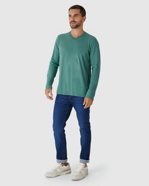 Camiseta Básica Masculina Decote V Manga Longa  Em Algodão
