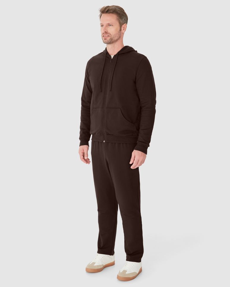 Jaqueta Básica Masculina Com Capuz Em Moletom Flanelado
