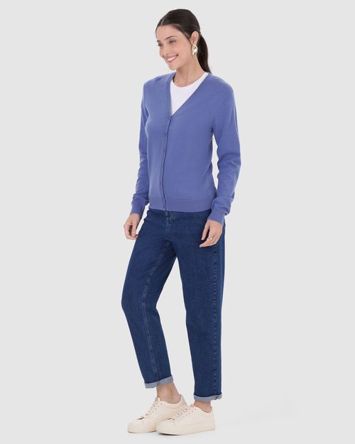 Cardigan Básico Feminino Decote V Em Tricô