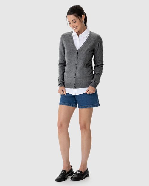 Cardigan Básico Feminino Decote V Em Tricô