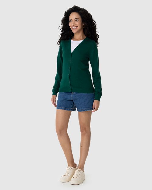 Cardigan Básico Feminino Decote V Em Tricô