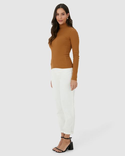 Blusa Básica Feminina Gola Alta Manga Longa Em Ribana