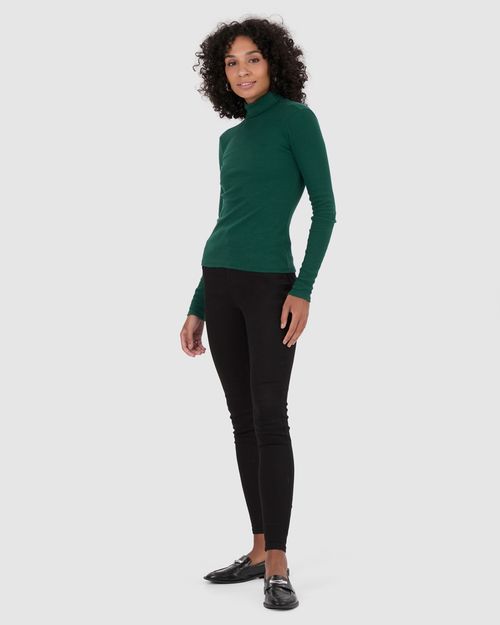 Blusa Básica Feminina Gola Alta Manga Longa Em Ribana