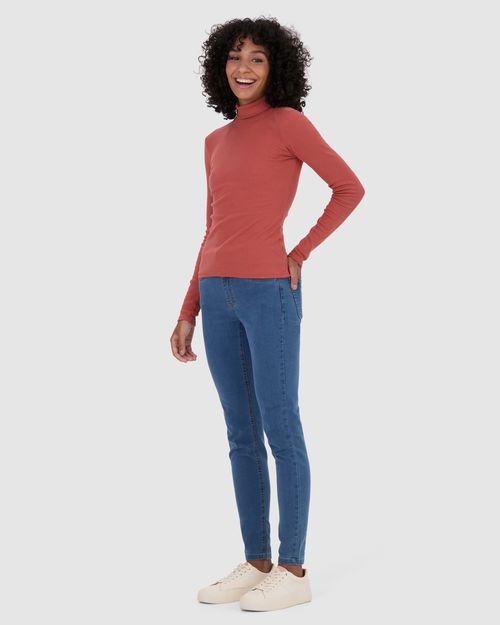 Blusa Básica Feminina Gola Alta Manga Longa Em Ribana