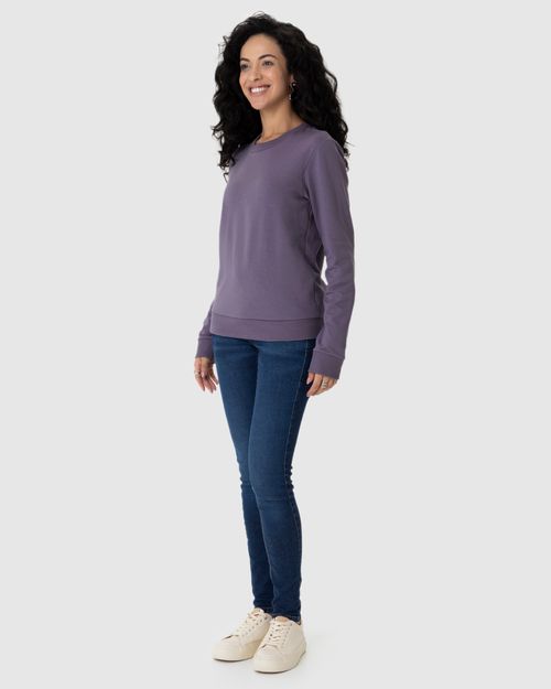 Blusão Básico Feminino Decote Redondo Em Moletom Stretch Flanelado