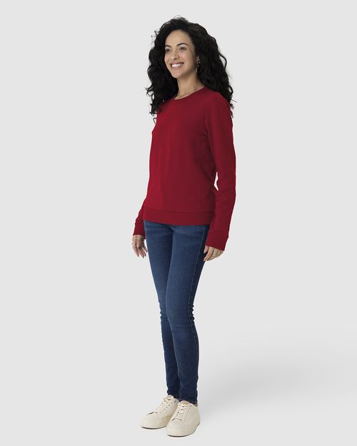 Blusão Básico Feminino Decote Redondo Em Moletom Stretch Flanelado