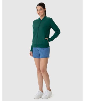 Jaqueta Básica Feminina Bolso Lateral Em Moletom Flanelado