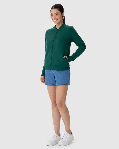 Jaqueta Básica Feminina Bolso Lateral Em Moletom Flanelado