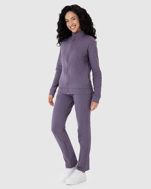 Jaqueta Básica Feminina Gola Alta Moletom Stretch Flanelado
