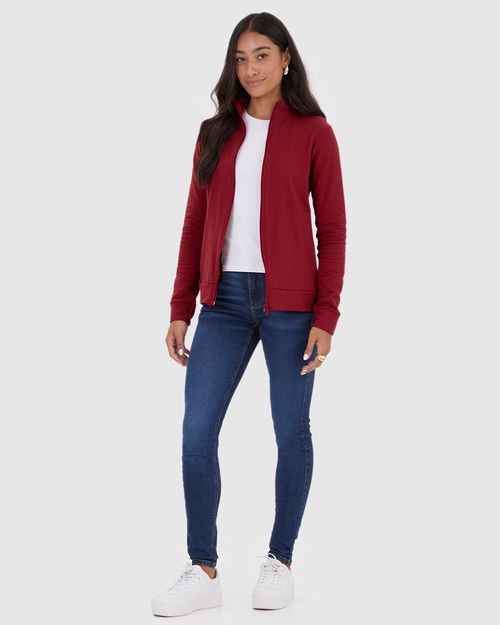 Jaqueta Básica Feminina Gola Alta Moletom Stretch Flanelado