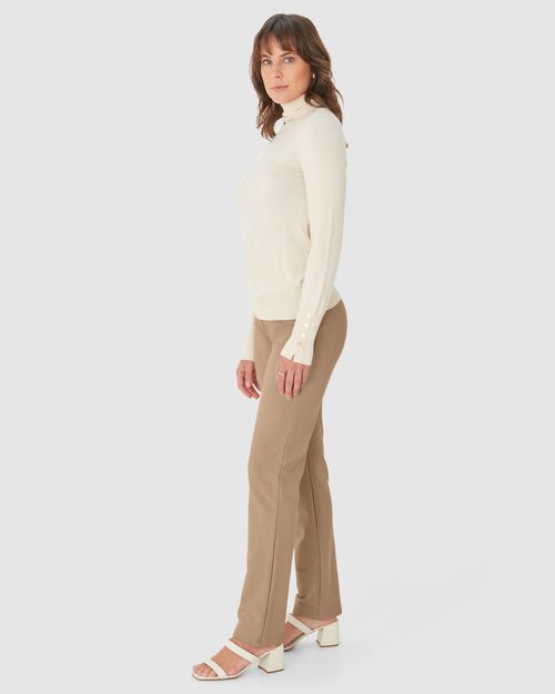 Calça Básica Feminina Cós Elástico Em Moletom Stretch Flanelado