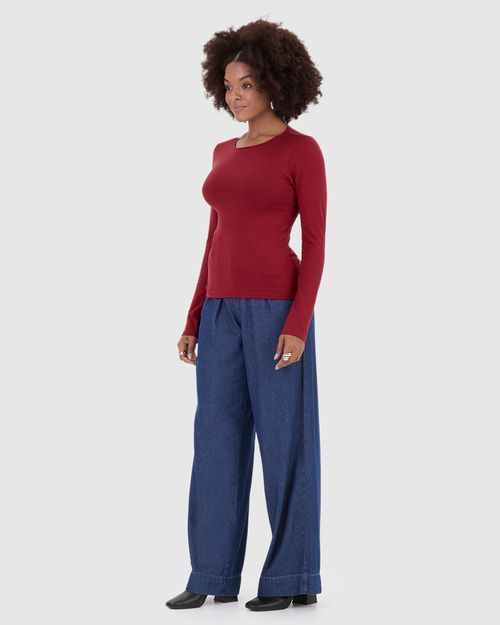 Blusa Básica Feminina Decote Redondo Em Algodão