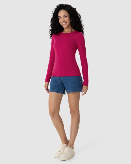 Blusa Básica Feminina Decote Redondo Em Algodão