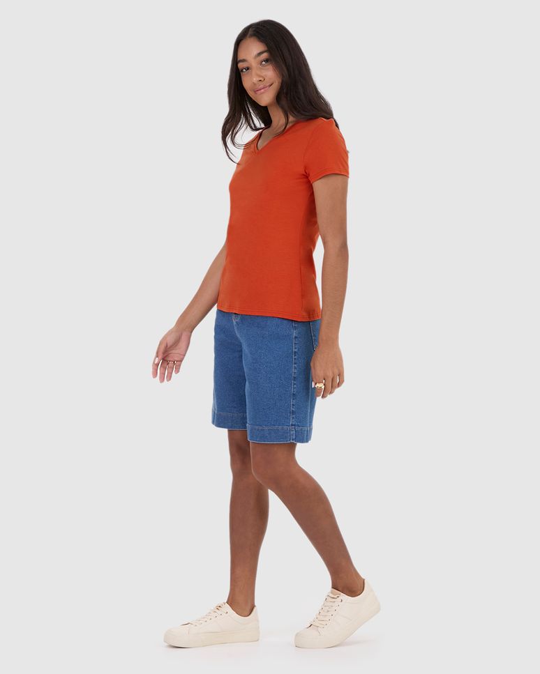 Blusa Básica Feminina Decote V Em Algodão