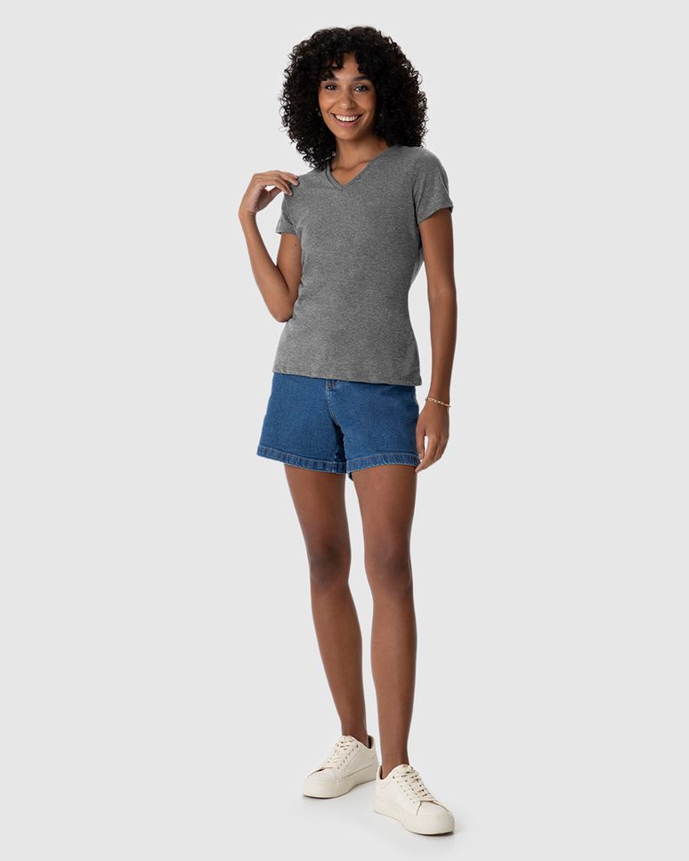 Blusa Básica Feminina Decote V Em Algodão