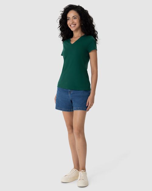 Blusa Básica Feminina Decote V Em Algodão