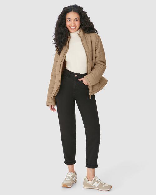 Jaqueta Básica Feminina Puffer Bolso Funcional Em Nylon