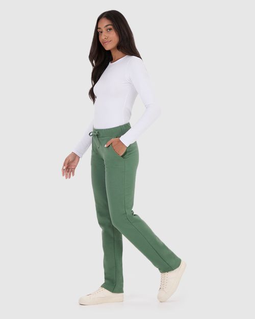 Calça Básica Feminina Reta Em Moletom Stretch Flanelado