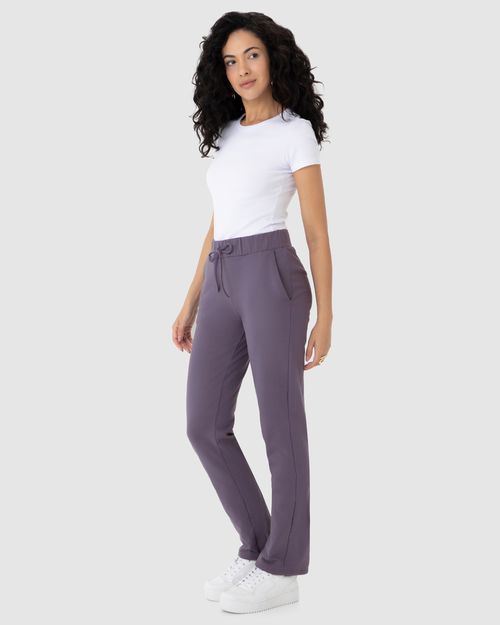 Calça Básica Feminina Reta Em Moletom Stretch Flanelado
