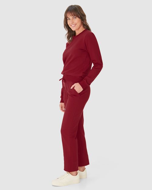 Calça Básica Feminina Reta Em Moletom Stretch Flanelado