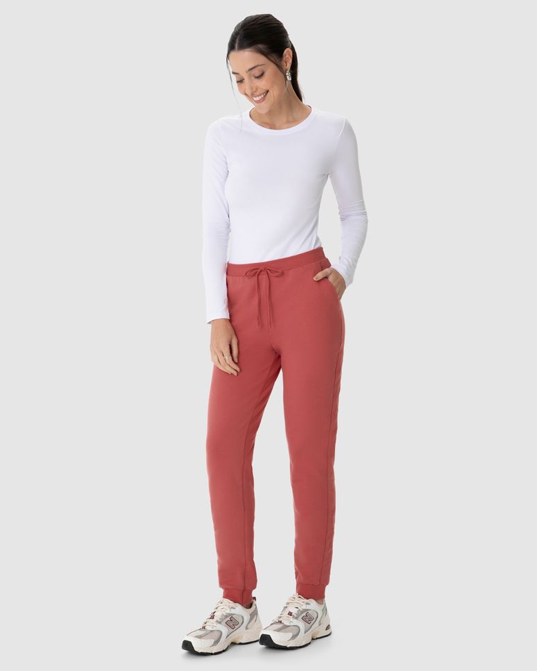 Calça Básica Feminina Jogger Bolso Faca Em Moletom Stretch Flanelado