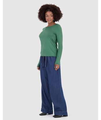 Blusa Básica Feminina Manga Longa Decote Canoa Em Viscose Stretch