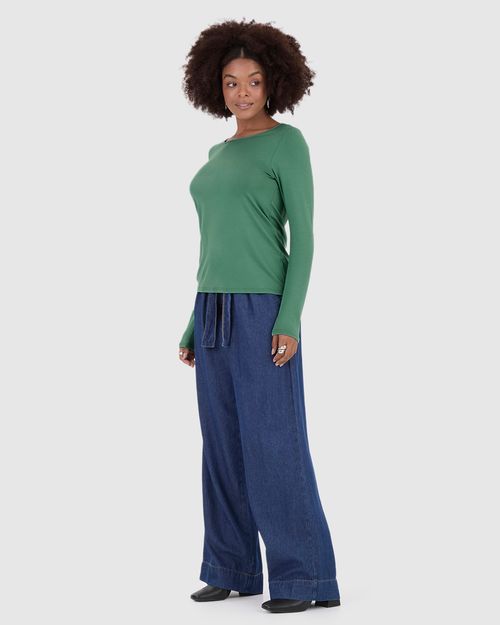 Blusa Básica Feminina Manga Longa Decote Canoa Em Viscose Stretch