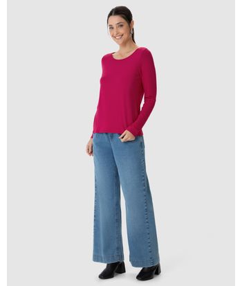 Blusa Básica Feminina Manga Longa Decote Canoa Em Viscose Stretch