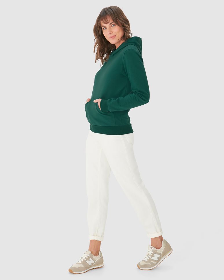 Blusão Básico Feminino Com Capuz Moletom Stretch Flanelado
