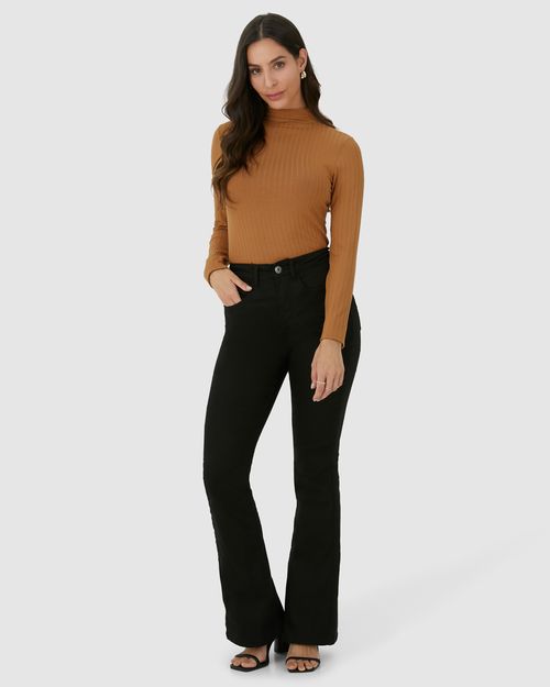 Blusa Básica Feminina Gola Alta Em Malha Canelada De Viscose