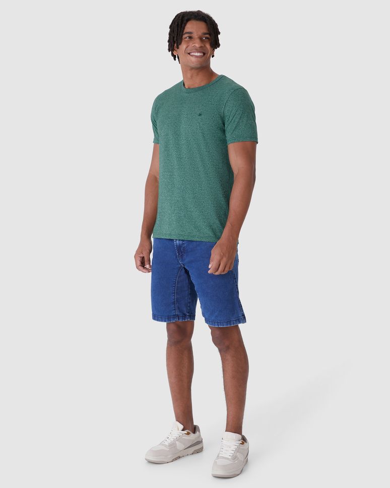 Camiseta Básica Masculina Bordada Em Malha Rajada