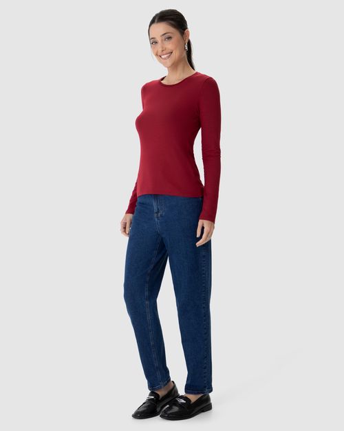 Blusa Básica Feminina Decote Redondo Em Viscose Stretch