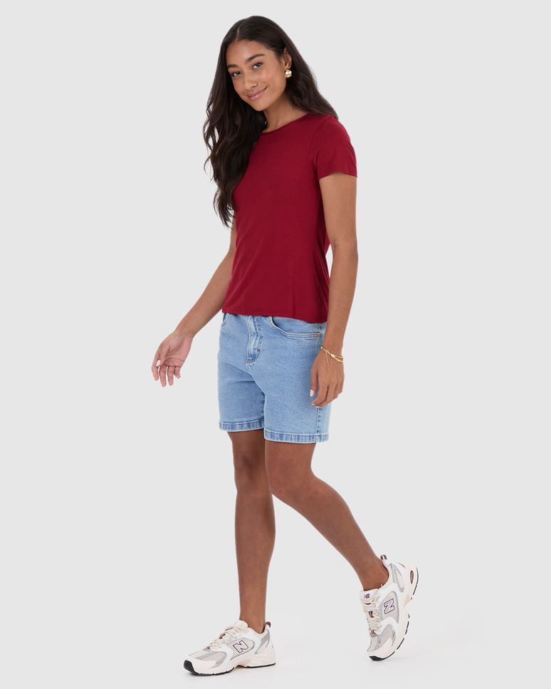 Blusa Básica Feminina Decote Redondo Em Viscose Stretch