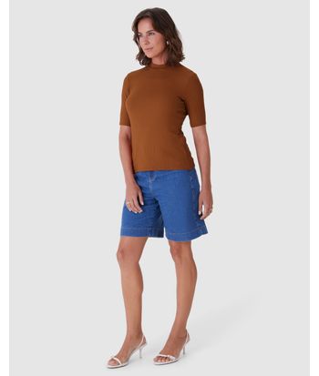 Blusa Básica Feminina Gola Alta Em Canelado De Viscose