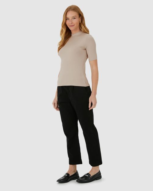 Blusa Básica Feminina Gola Alta Em Canelado De Viscose
