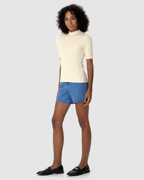 Blusa Básica Feminina Gola Alta Em Canelado De Viscose