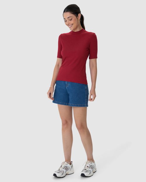 Blusa Básica Feminina Gola Alta Em Canelado De Viscose