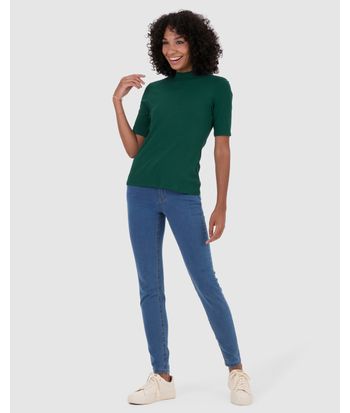 Blusa Básica Feminina Gola Alta Em Canelado De Viscose