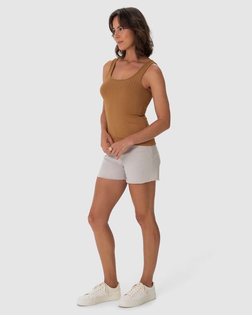 Regata Básica Feminina Decote U Em Canelado De Viscose